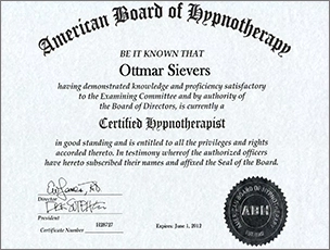 ABH米国催眠療法協会 ヒプノセラピスト認定証の写真
