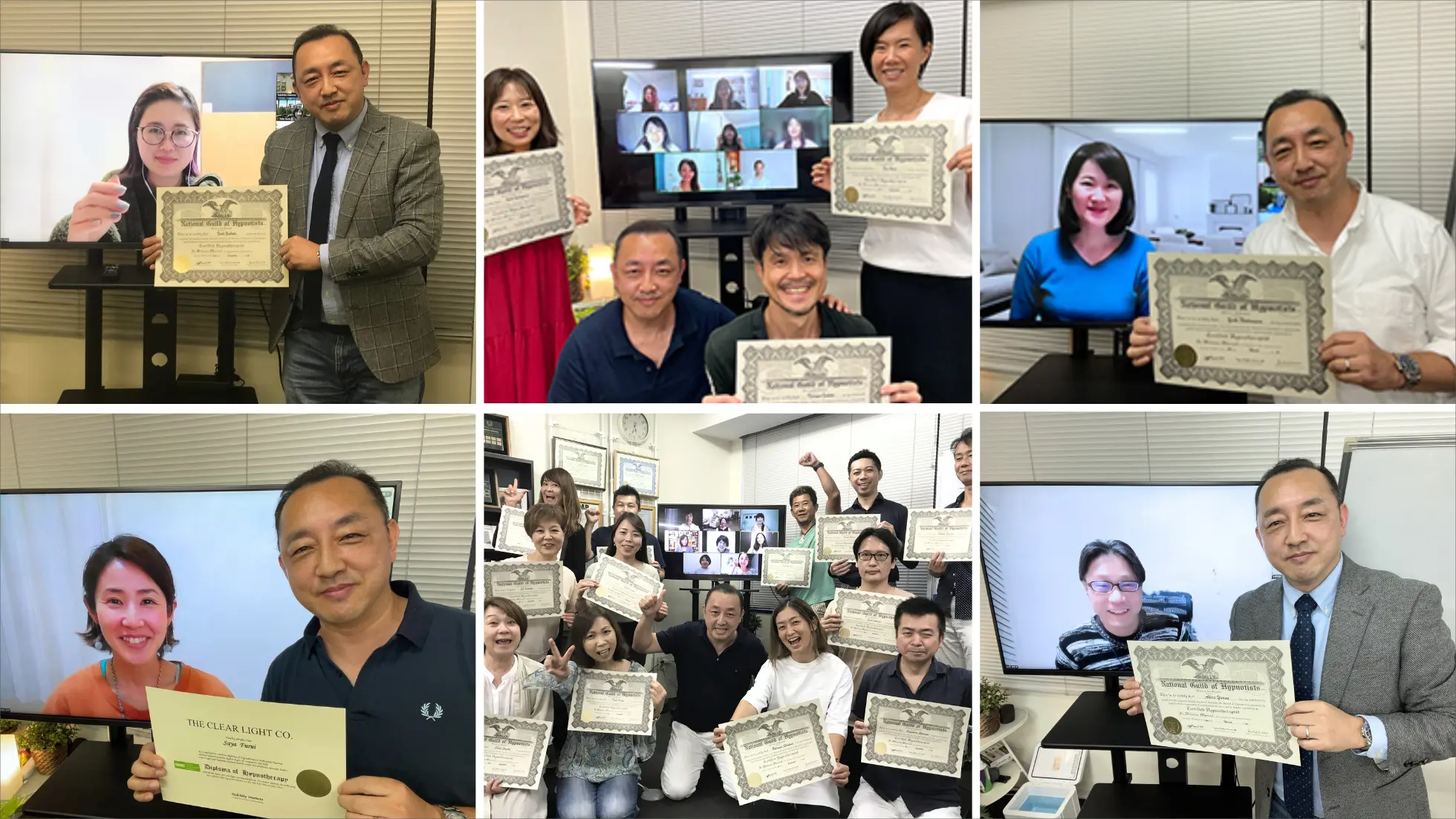 オンライン通信でヒプノセラピー資格を取得した受講生の集合写真